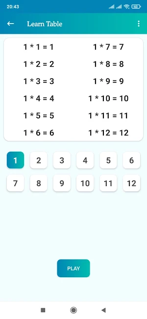 Multiplication Table Screenshot 2