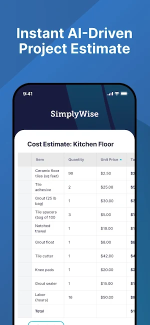 SimplyWise Cost Estimator Screenshot 3