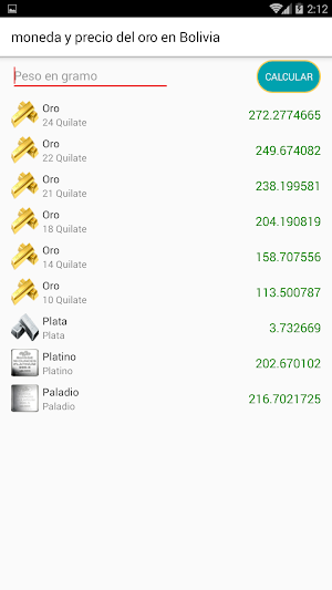 Moneda y precio del oro en Bolivia Screenshot 3
