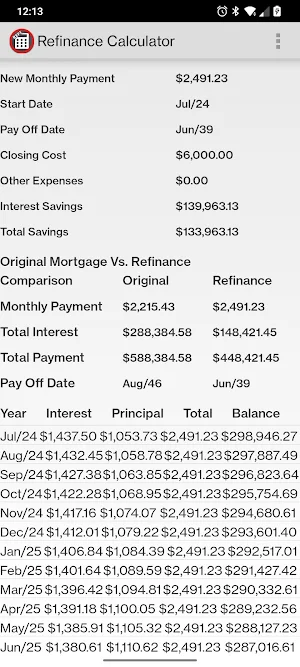 Refinance Calculator Screenshot 1