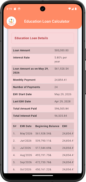 Education Loan Calculator Screenshot 3