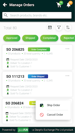 glassRUN Order Management Screenshot 1