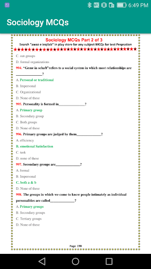 Sociology MCQs offline Screenshot 3