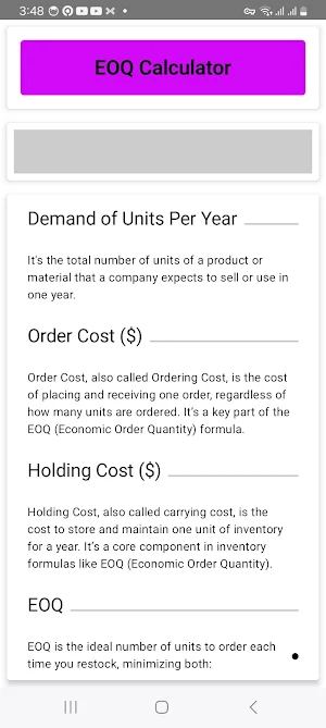 EOQ Calculator Screenshot 2