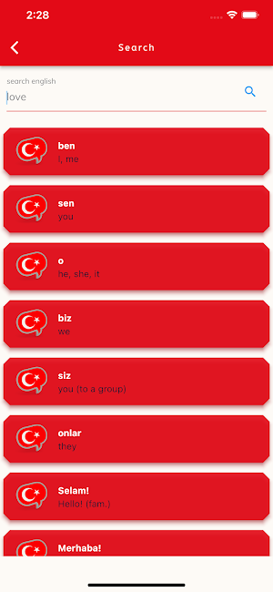 Learn Turkish Vocabulary Screenshot 1