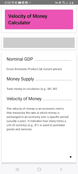Velocity of Money Calculator Screenshot 1