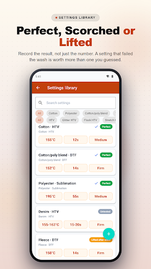 Heat Press Settings & Log Screenshot 1