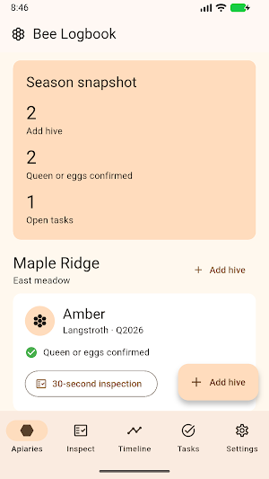 Bee Logbook Screenshot 0