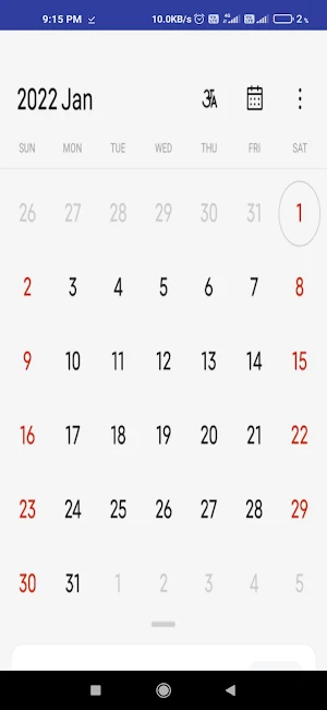2022 Calendar Screenshot 1