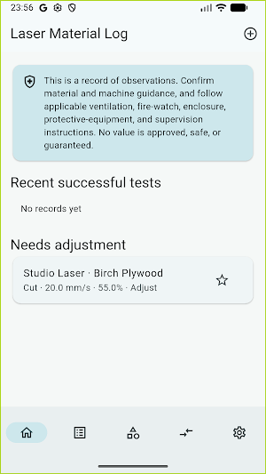 Laser Material Log Screenshot 0