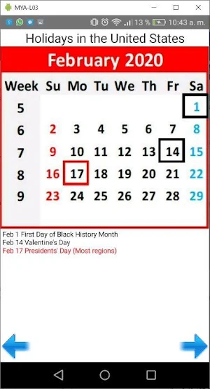 Holiday Calendar in english Screenshot 1