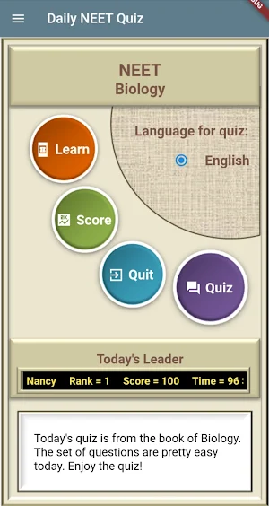 Daily NEET Quiz Screenshot 1