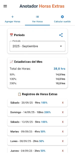 Registro de Horas Extras Screenshot 1