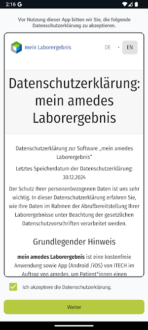 mein amedes Laborergebnis Screenshot 1