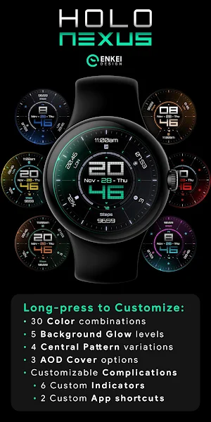 Holo Nexus digital watch face Screenshot 1