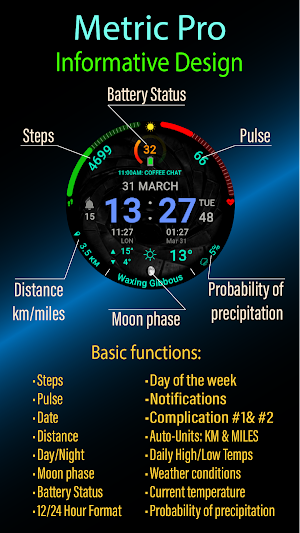Metric Pro: Watch Face Wear OS Screenshot 1