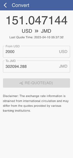 USD to JMD Screenshot 2