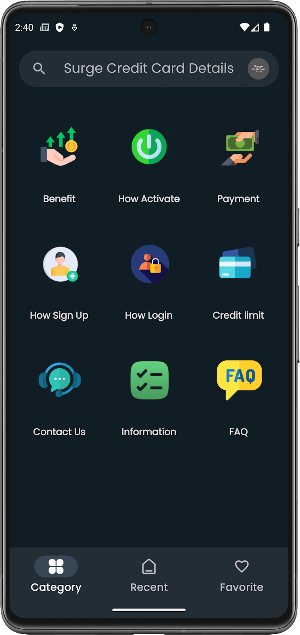 Surge Credit Card Details Screenshot 1