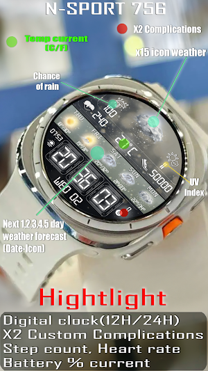 N-SPORT756 Weather DigitalFace Screenshot 2