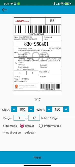 Print Label Screenshot 2