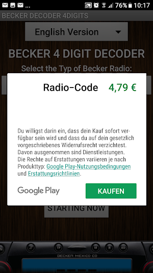 Becker 4Digit Radio Code Screenshot 2