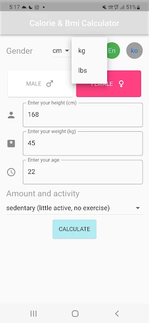 BMR calculator - BMI, BMR, AMR Screenshot 0