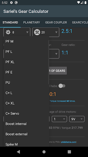 Sariel's Gear Calculator Screenshot 2