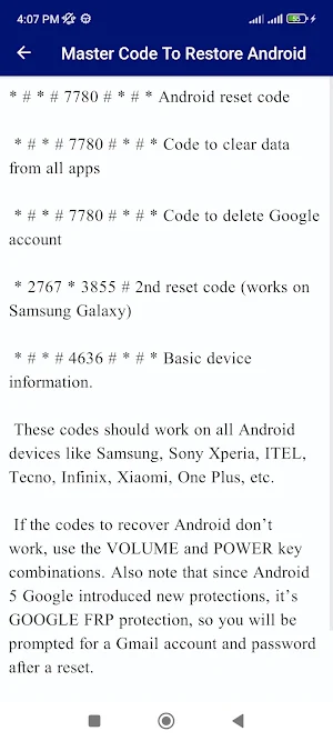 Master Reset Code Mobile Guide Screenshot 3