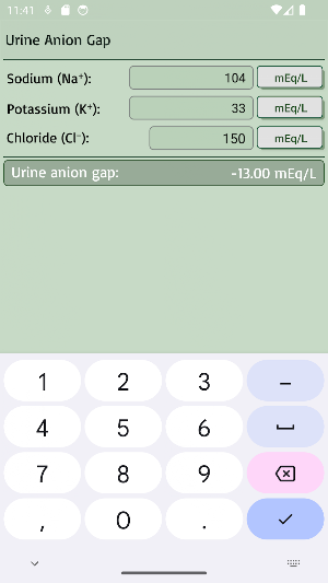 Urine Anion Gap Calculator Screenshot 0