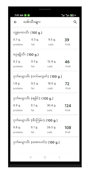 ကယ်လိုရီတန်ဖိုးများ Screenshot 3