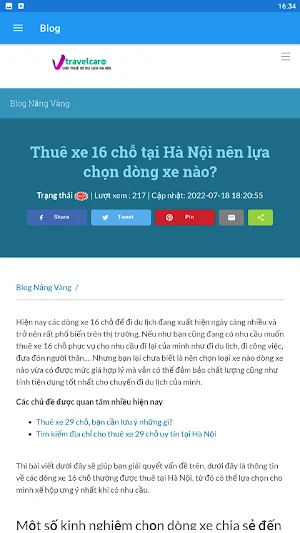 Thuê Xe 16 Chỗ HàNội Travelcar Screenshot 1