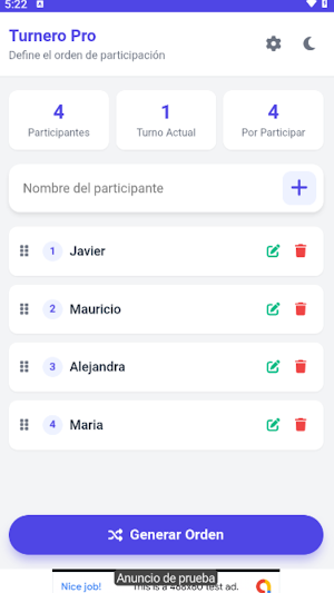 Organizador de Tandas Screenshot 0
