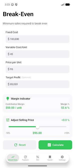 Break Even & ROI Calculator Screenshot 0