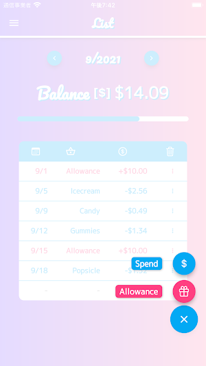 Kawaii allowance manager Screenshot 2