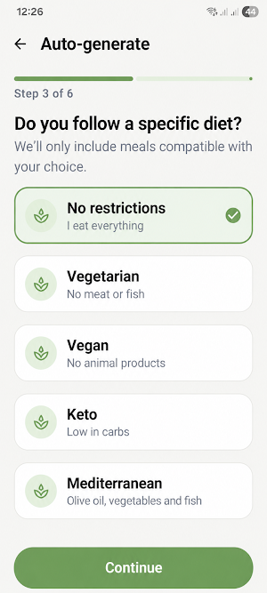 Weekly Meal Planner Screenshot 2
