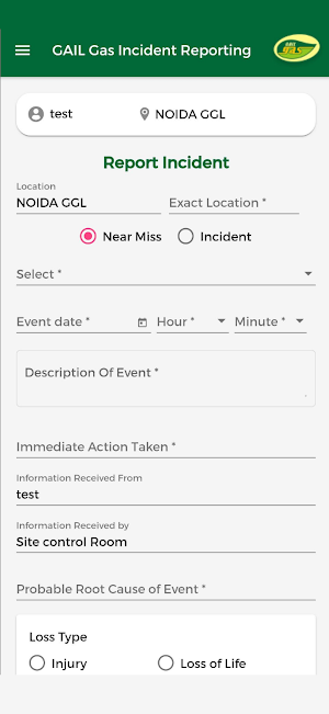 GAIL Gas Incident Reporting Screenshot 3