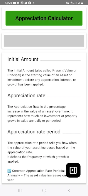 Appreciation Calculator Screenshot 2