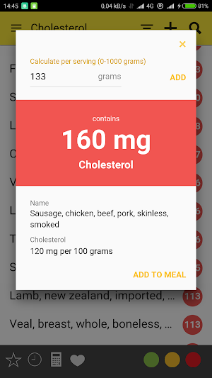 Cholesterol Table: diet aid Screenshot 2