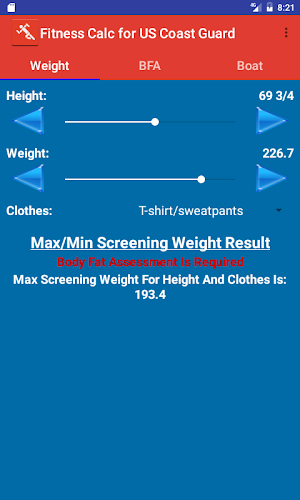 Fitness Calc-Coast Guard Screenshot 0