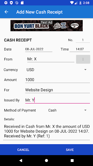 Digital Cash Receipt Screenshot 2