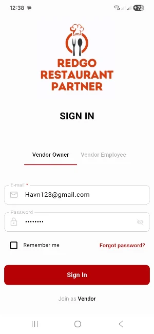 Redgo Restaurant Partner Screenshot 0