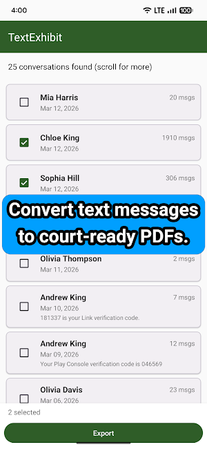 TextExhibit: Text Message PDFs Screenshot 0