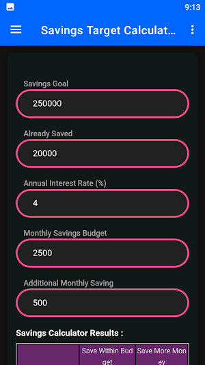 Savings Target Calculator Screenshot 3
