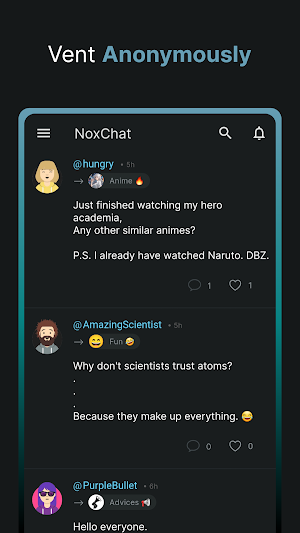NoxChat: Vent anonymously Screenshot 0