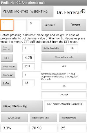 Pediatric calculator ICC & Anesthesia Screenshot 2