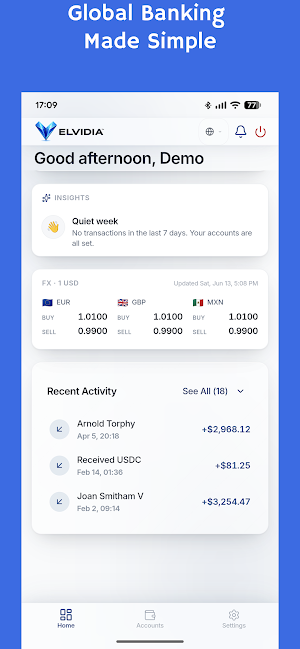 ELVIDIA Global Banking Screenshot 1