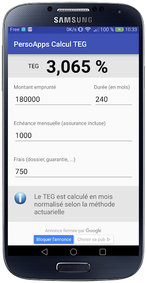 PersoApps Calcul TEG Screenshot 1
