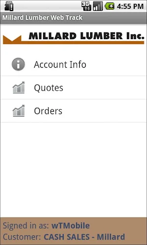 Millard Lumber Web Track Screenshot 1