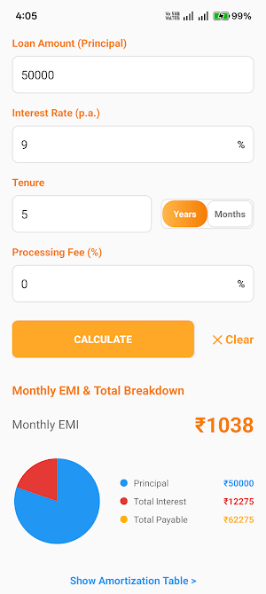 CashLoan : Loan EMI Calculator Screenshot 3