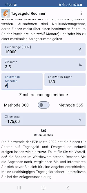 Tagesgeld Rechner Screenshot 0